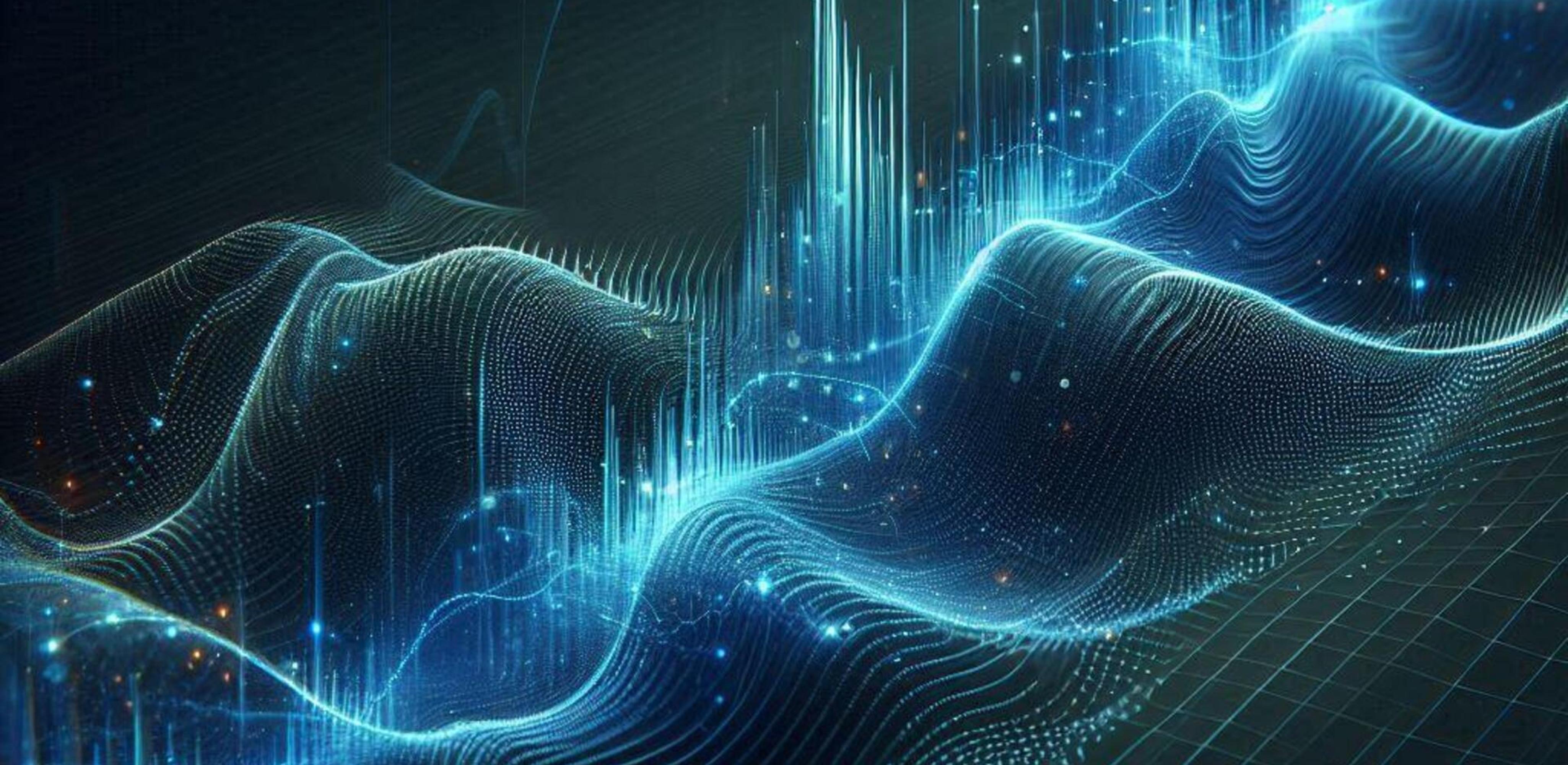 Abstract blue digital sound wave visualization representing voice technology